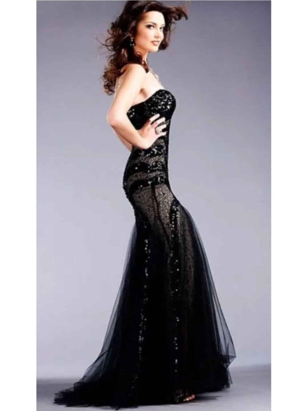 Royal Queen Collection Black Sequin Mermaid Gown Formal Evening Prom Dress Sze 8 - Picture 16 of 16